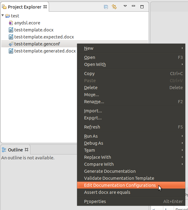 The Edit Documentation Configuration menu.