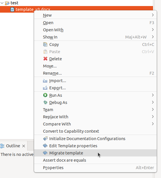 The migrate template menu.